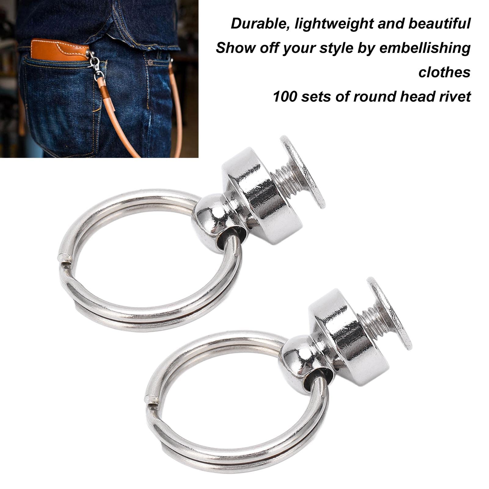 Juego de 100 Remaches de Cabeza Redonda con Anillo de Tracción, Remaches de Tornillo para Manualidades de Cuero, Remaches de Cabeza Redonda de Metal para Decoración de Bolsos de