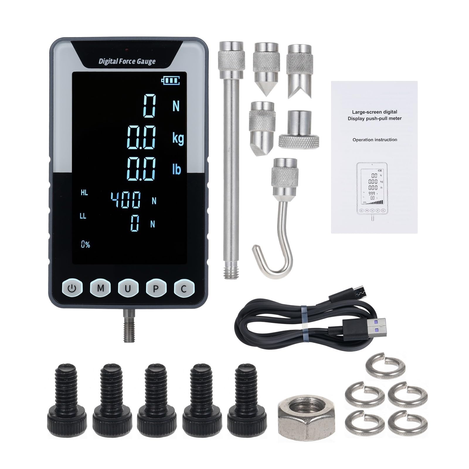 Misuratore Di Forza Digitale 1000N.m Misuratore Di Spinta E Trazione Dinamometro Portatile Con 3 Unità N/LB/Kg LCD Retroilluminato Automatico Spegnimento Automatico(1000N.m)