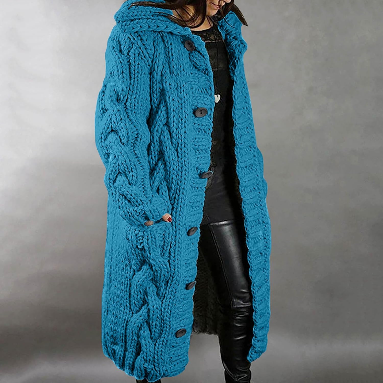 Chunky Cardigan Sweaters for Women Open Front Button Down Cable Knit Cardigans Oversized Long Trendy Warm Coats