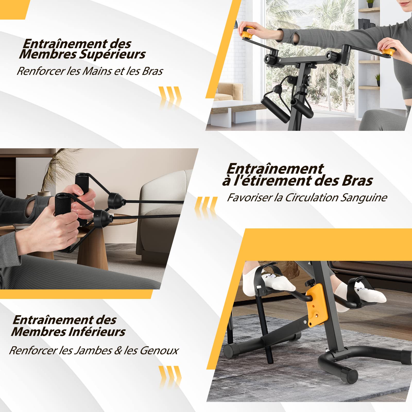 GYMAX Vélo D'Appartement Pliable – 9 Hauteurs, Résistance, Poignées Rotatives, Idéal Seniors Et Rééducation