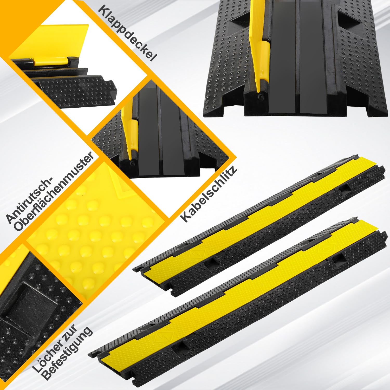 3 unidades de 2 canales de conducto de cable, protección contra sobretensiones para cables, puente de cables de goma termoplástica comercial, 100 x 15 x 2,5 cm, puente de manguera, para
