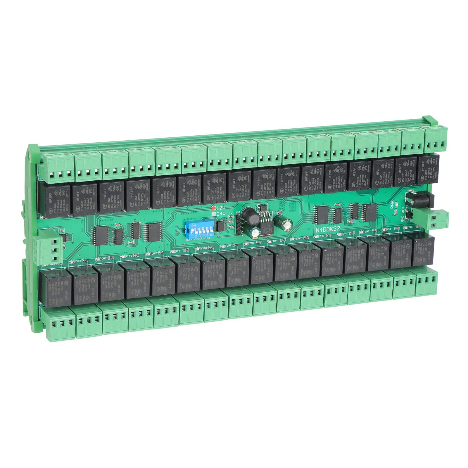 PCB Expansion Board,DIN35 and C45 Rail DIN Rail PLC Controller Remote Control Module,32 Channels RS485 Remote Control PLC Controller Expansion Module (12V)
