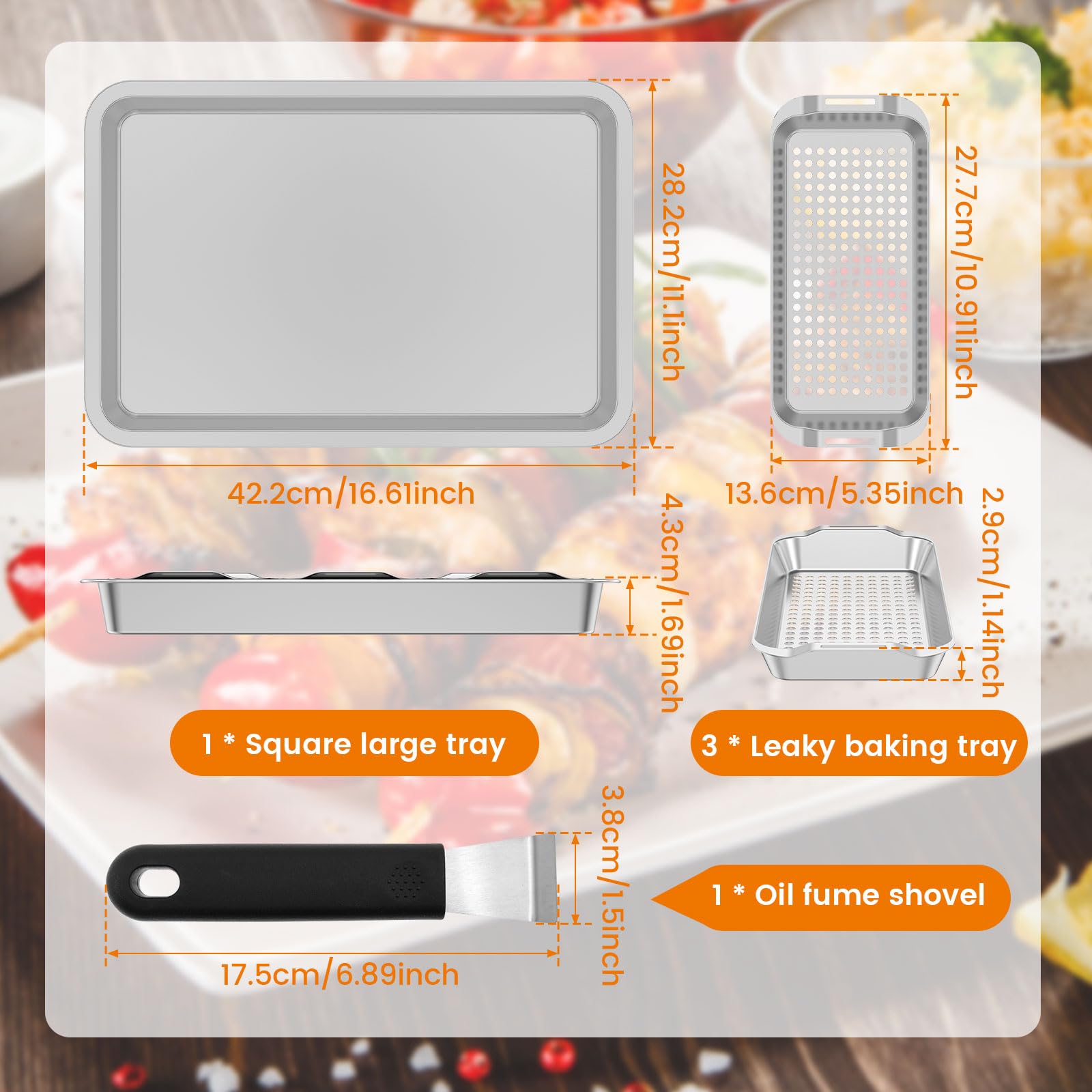 Juego de 5 cestas para barbacoa, bandeja de acero inoxidable, accesorios para barbacoa con agujeros, bandeja para servir y mango de elevación, sartenes para verduras, carne, pescado