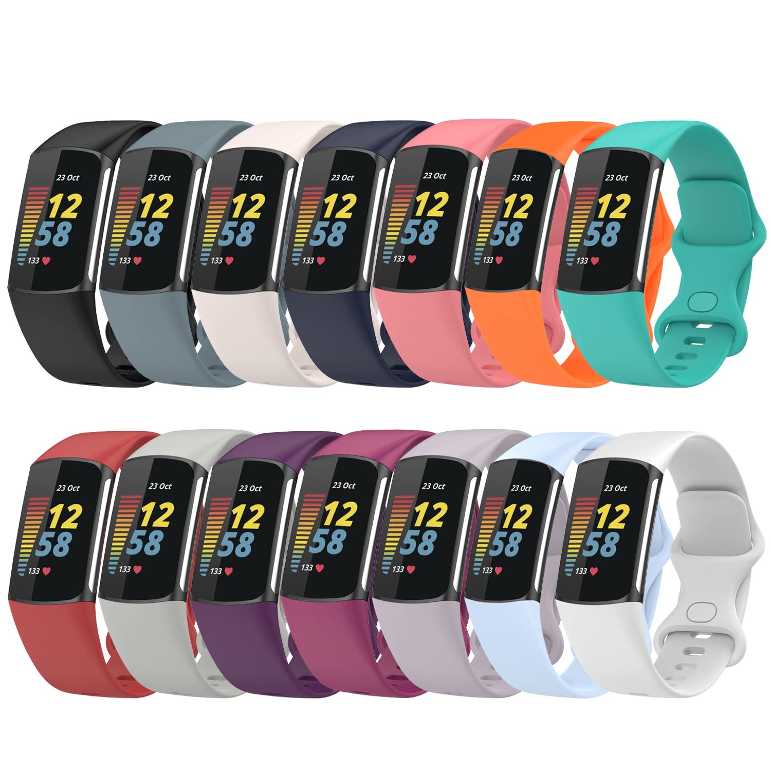 eiEuuk 14 Pack Sport Bands Compatible with Fitbit Charge 5 Smartwatch Accessory,Soft Silicone Watch Strap Wristbands Bracelet Replacement for Charge5