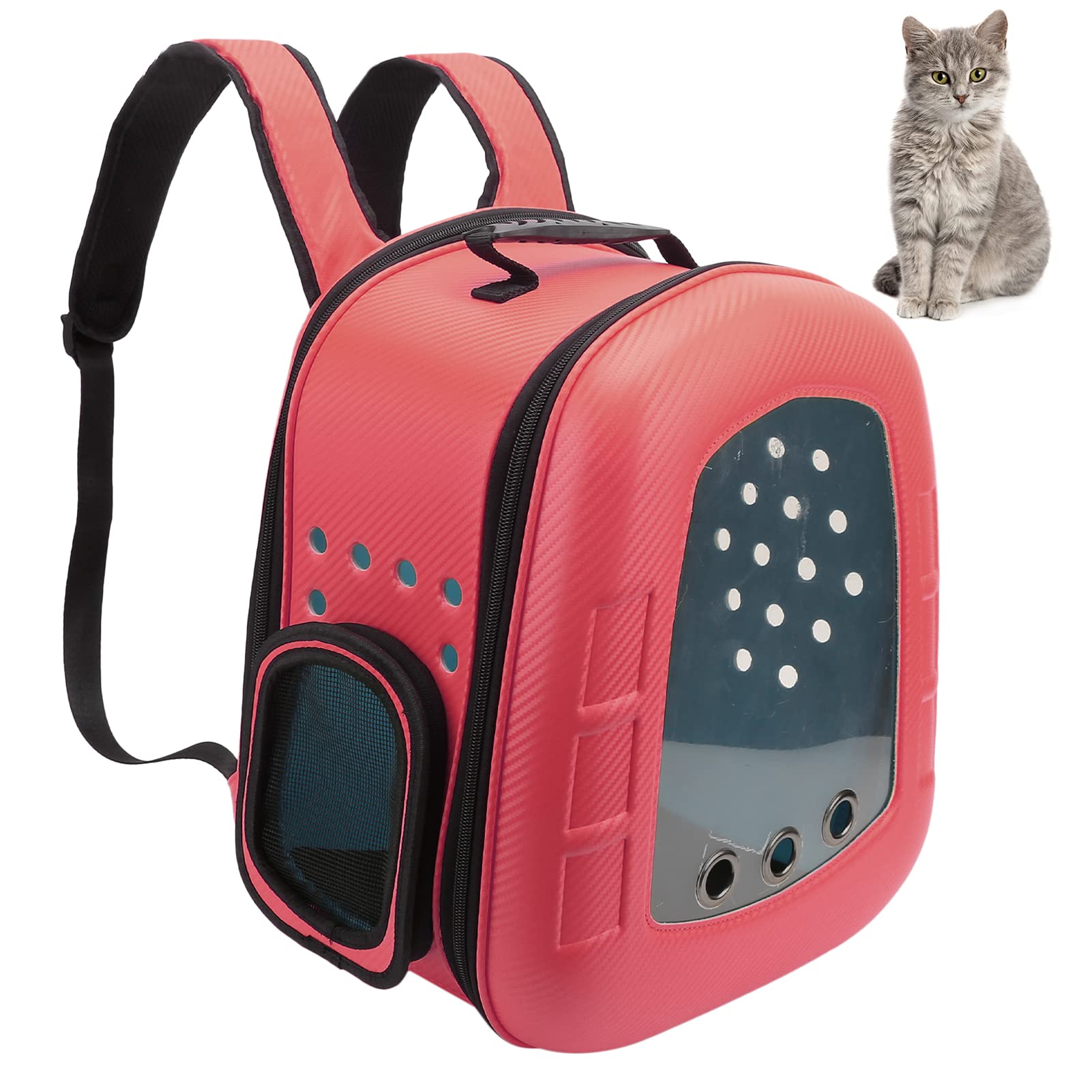 Haustier-Rucksack, Raumkapsel, atmungsaktiv, verdickt, für Katzen und Hunde, Freisprecheinrichtung, Reisen zum Wandern, Spazierengehen, Eva-poröses Material, Schwarz, 42 x 37 x 25 (Rot)