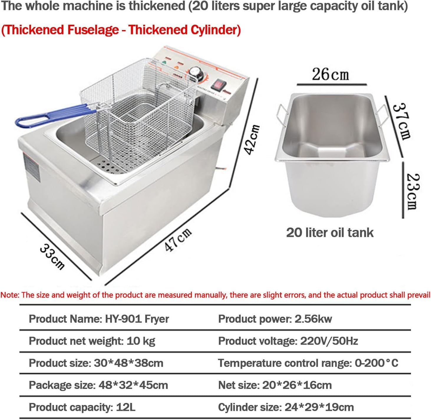 Friggitrice elettrica da banco con cestello solido di facile montaggio, acciaio inossidabile coercitivo, per cucina, ristorante, temperatura regolabile per cucinare patatine fritte di pollo