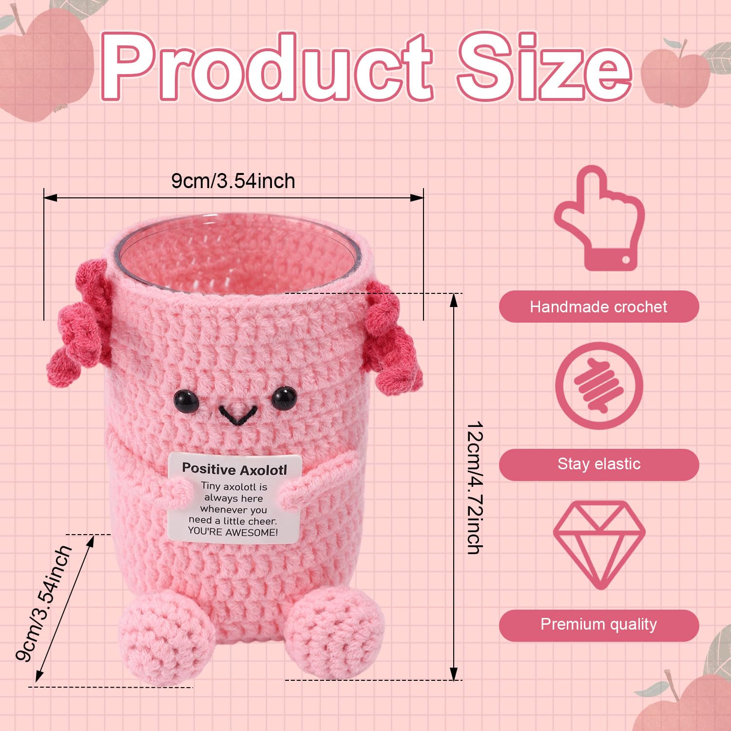 Lyreh Crochet Axolotl Pen Holder, Positive Animal Holder with Encouragement Card Cute Pencil Case Pouch Accessories Back to School Supplies for Boosting Student Motivation & Organize Desk (Pink) - Image 2