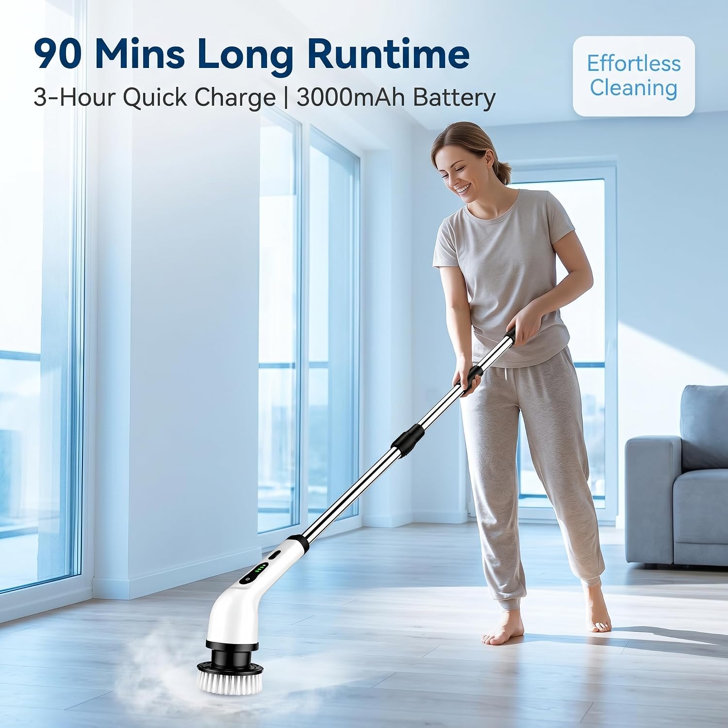 Electric Spin Scrubber, IPX7, 6 Replaceable Heads, Telescoping Handle, Cordless & Rechargeable, 2-Speed Powerful Scrubbing, Perfect for Bathroom, Kitchen & Car Cleaning