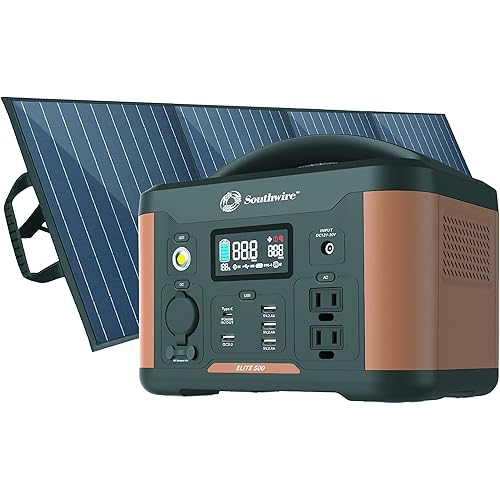 Southwire Elite 500 Series, 515Wh Backup Lithium Battery, 120V/500W Pure Sine Wave AC Outlet, Solar Generator, with 100W Solar Panel Included for Home Backup Power, Emergency Power, Camping and more