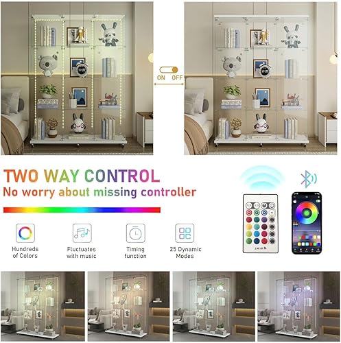 Miniatura 40 de Vitrina de cristal con 4 estantes con tira de luces LED y cerradura, vitrina de vitrina con ruedas y 1 puerta, vitrina de vidrio templado para sala