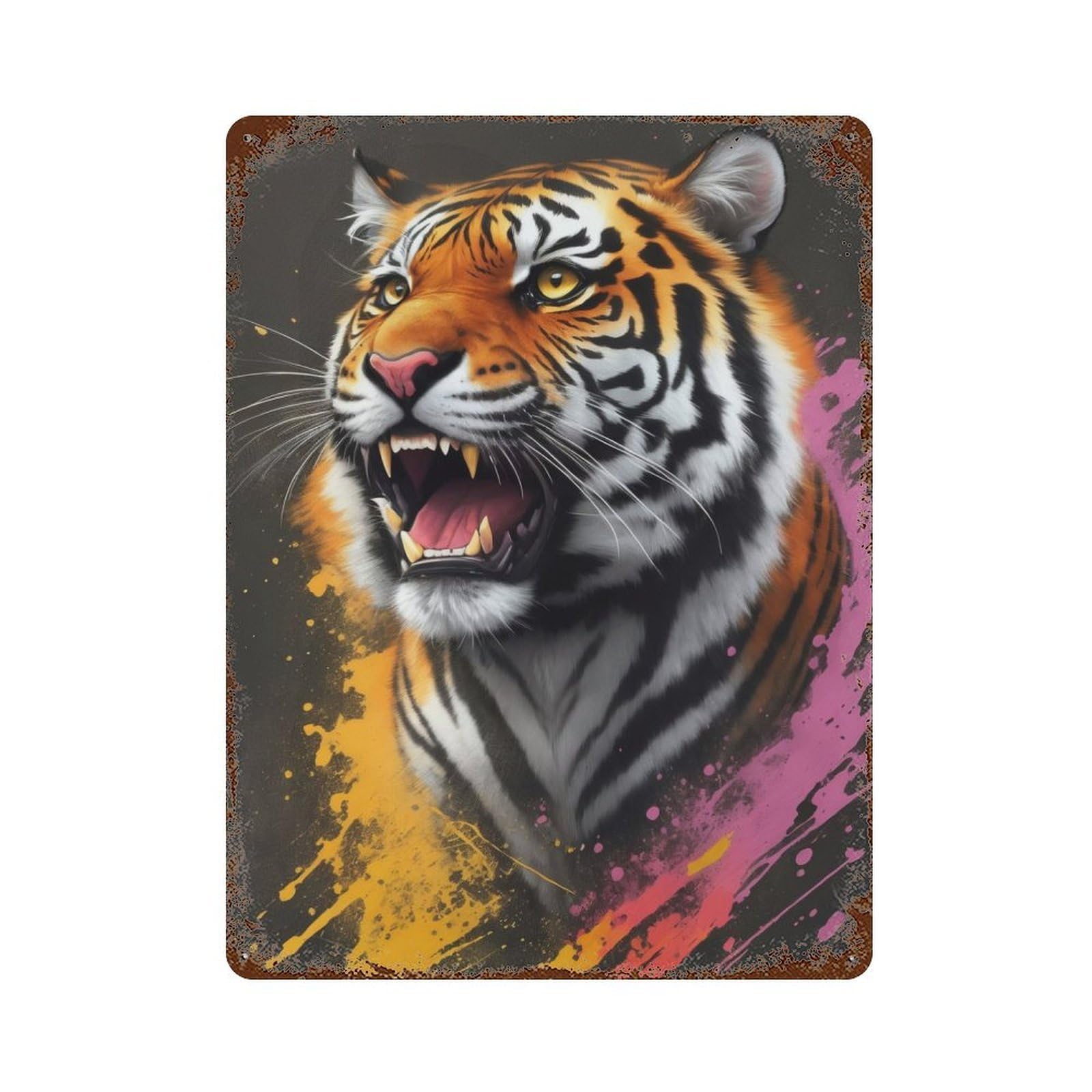 Garage Style Angry Tiger Painting Vintage Rust Metal Sign 15.7"x11.8", Vintage Wall Decor for Bar And Workshop