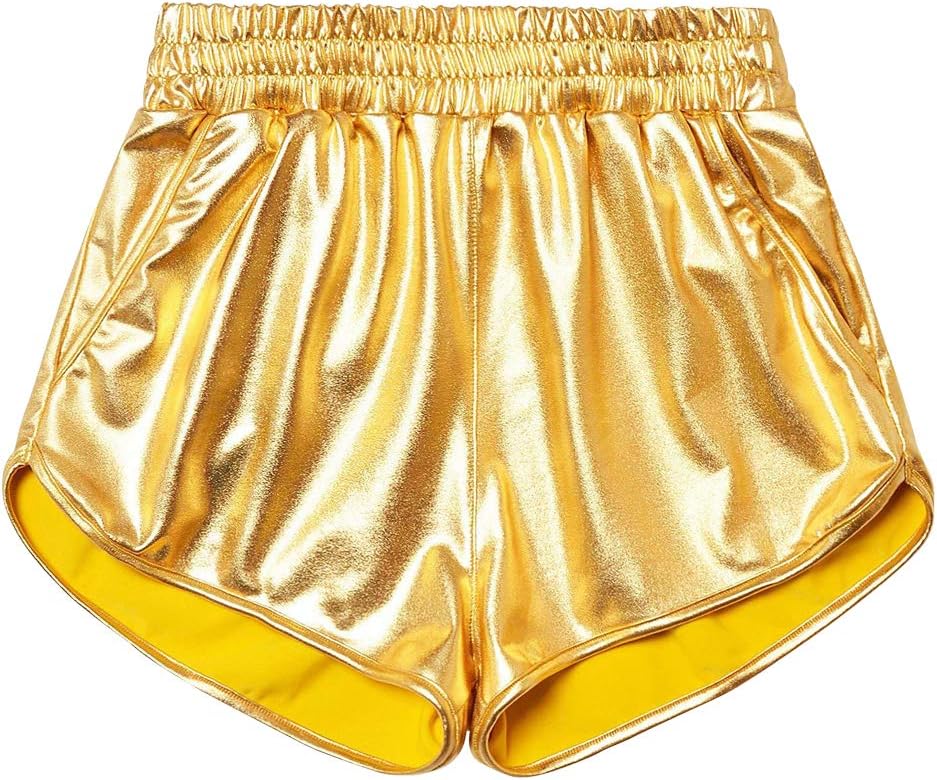 Women's Yoga Hot Shorts Elastic Waist Shiny Metallic Short Pants - Image 5