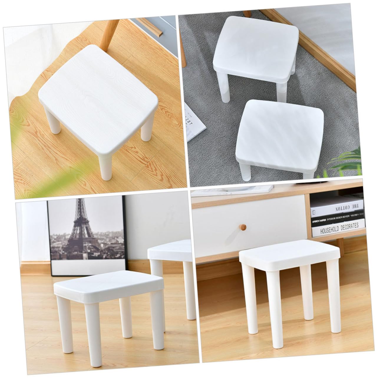 Sgabellino da Bagno Antiscivolo per Bambini in Plastica Bianco Design Leggero e Vuoto, Scala Decorativa Chic per Bagno
