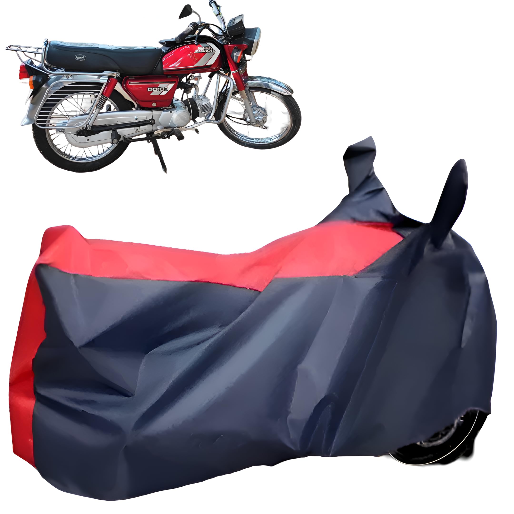 CARNEST Two Wheeler Cover Compatible with Hero Honda CD 100 SS | for All Bikes Cover, Scooty Cover, Scooter Cover, Motarcycle Cover |100% Waterproof | Mirror Pocket | Red & Blue-image-9