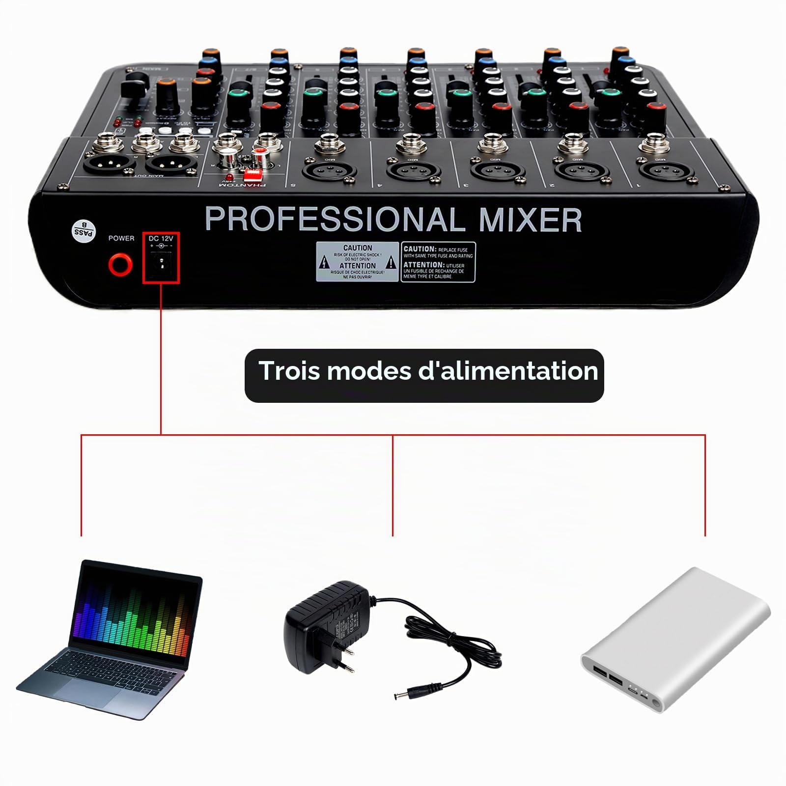Table de Mixage Son 7 Canaux dj Professionnel Console de Mixage avec FX Reverb Delay, Tabl Mixag dj Pro Audio Mixer avec Usb Bluetooth