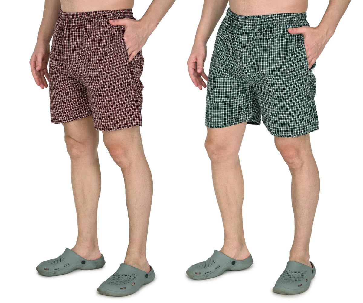 Men's Cotton Striped & Checkered Boxer Shorts Pack of 2 | Comfortable Breathable Innerwear | Relaxed Fit Elastic Waist Lounge Underwear | Plus Size S to 6XL-image-9