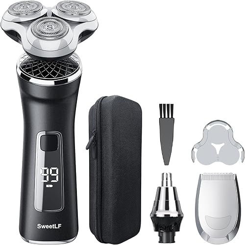 SweetLF - Maquinilla de afeitar eléctrica para hombres con estuche de viaje, afeitadora eléctrica 100% impermeable, afeitado en seco y