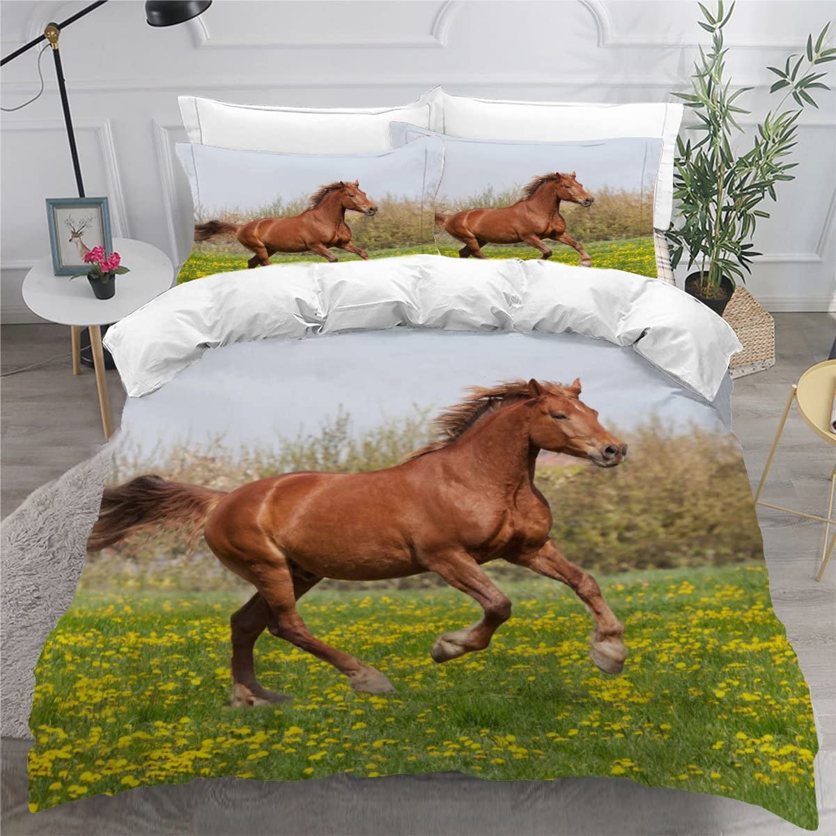 Housse de couette cheval 3D finitions soignées en microfibre 220x240