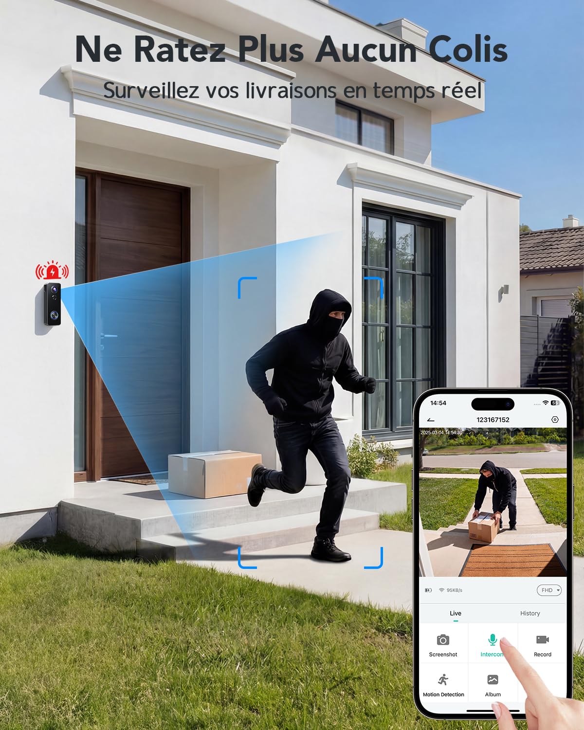 XTU 2K HD Timbre inalámbrico exterior impermeable, timbre inalámbrico con cámara vista completa 180°, detección humana PIR, audio bidireccional, solo 2,4G WiFi, almacenamiento tarjeta SD