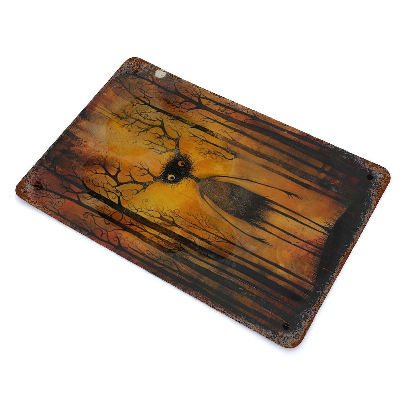 Whimsical Woodlander 11.8"x7.9" Rust Effect Tin Sign, Decorative Metal Wall Art for Garage, Bar And Workshop Decor