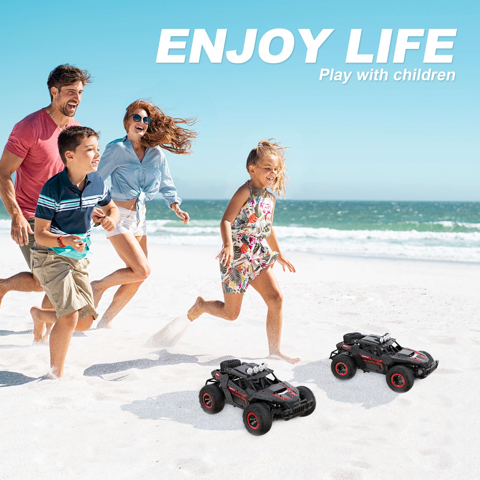Coche Teledirigido,2.4GHz Todoterreno para Exteriores con 2 baterías, 70 Minutos, Escala 1:16, 25 km/h, Mando a Distancia, Coche de Carreras, camión, Todoterreno, Juguete para niños, Color Negro