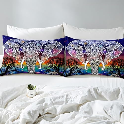 Miniatura 5 de Juego de funda de edredón de elefante bohemio, tamaño Queen, funda de edredón tribal azteca para niños, adolescentes, estilo nórdico mexicano,