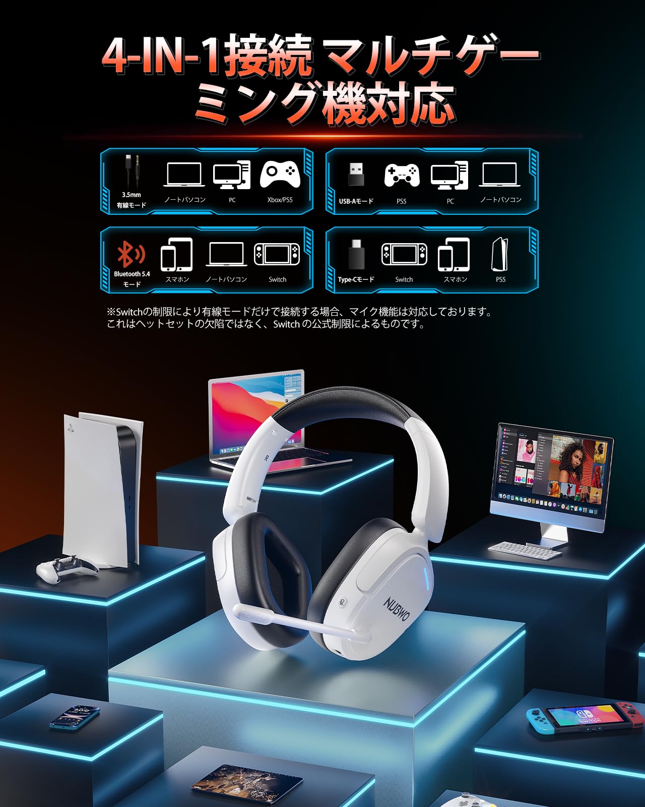 Amazon.co.jp: NUBWO HG04 ゲーミングヘッドセットワイヤレス PS5