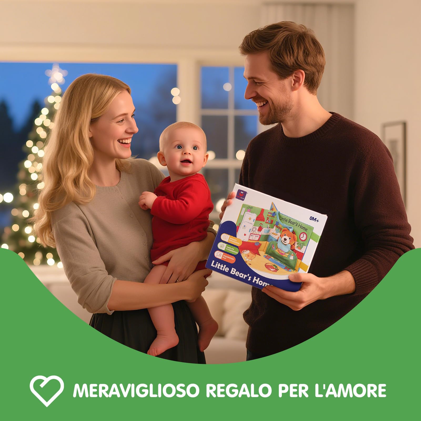 hahaland Libro Sensoriale Neonati 6-12 Mesi, 3 in 1 Morbidi Libro Montessori Interattivo con Specchio & Orsetti Rimovibili, Libri di Stoffa Giochi Tummy Time Neonato Giocattol 3 6 9 12 Mesi