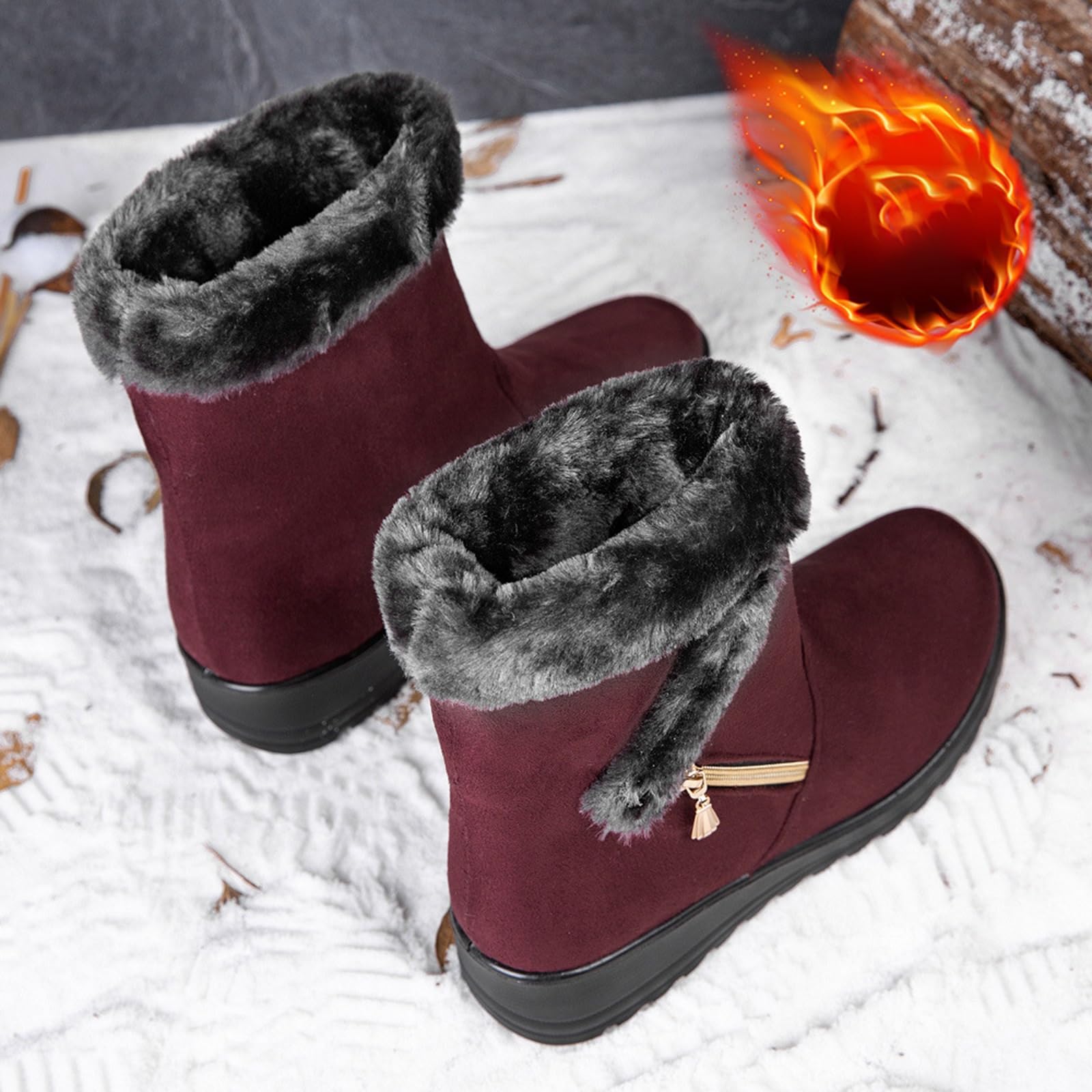 HOBTEC Stivali Invernali Da Donna Stivali Da Neve Caldi Foderati In Pelliccia Alla Moda Da Donna Stivali Con Zeppa Laterale E Cerniera Al Polpaccio (Color : White, Size : 35 EU - Foto 6