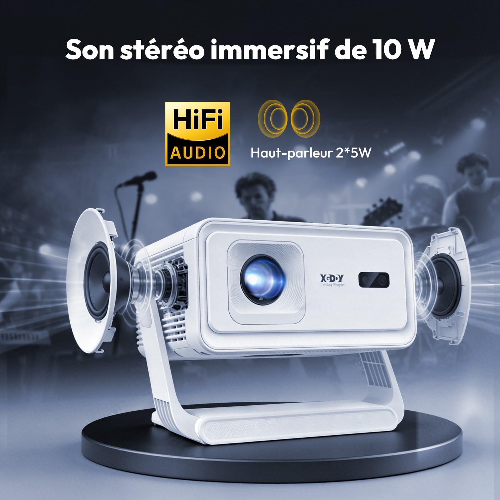 Xgody A1 Videoprojecteur 4K 8K supporte, Mini Projecteur Video Portable WiFi 6 Bluetooth 5.4, Autofocus, Obstacle Avoidance, Calibration Automatique Retroprojecteur Rotation 180° Android 14 Projecteur