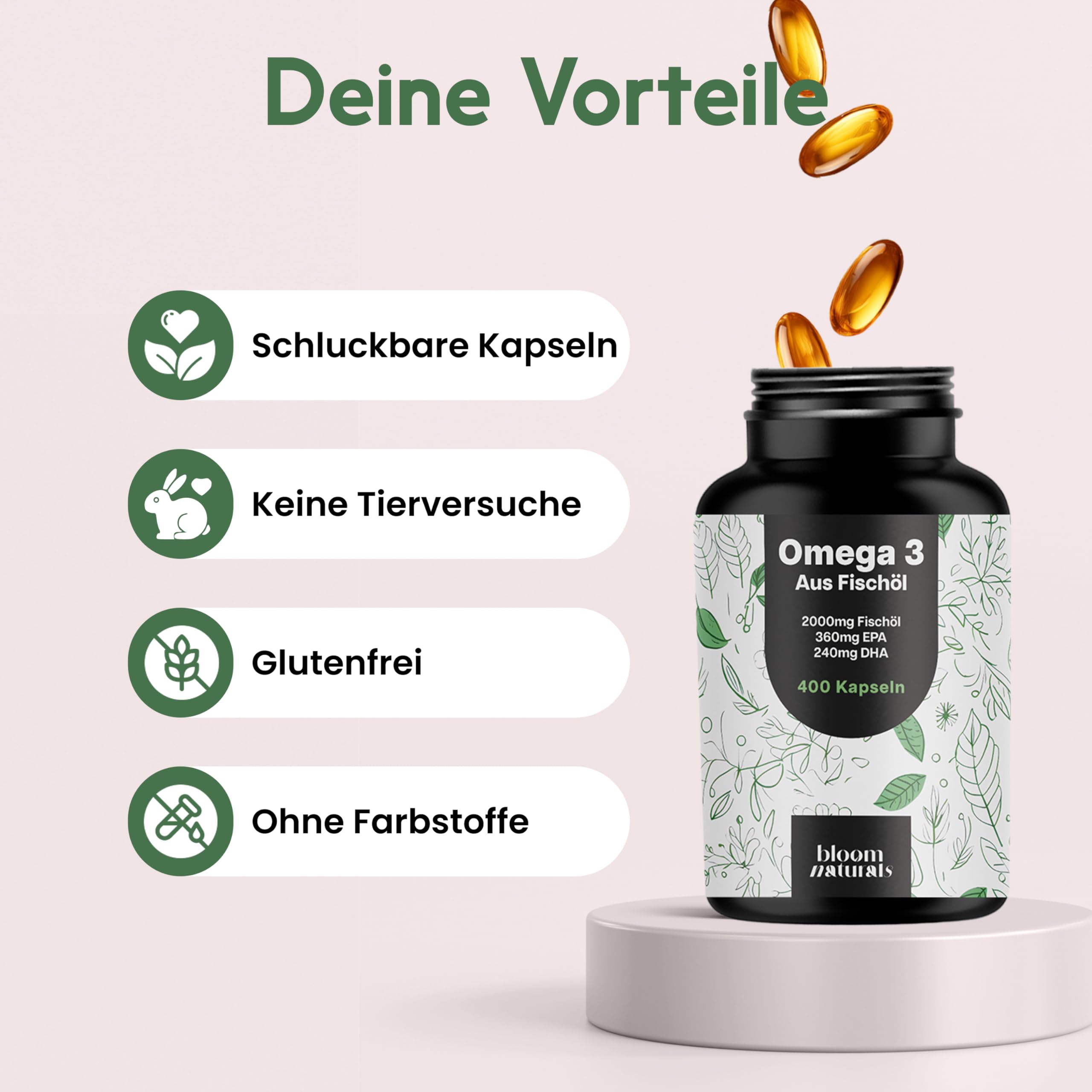 Omega 3 Kapseln Hochdosiert - 400 Kapseln mit 2000mg - EPA 360mg & DHA 240mg Fischöl pro Tagesportion - Omega 3 Fettsäuren Kapseln, produziert in Deutschland Laborgeprüft - Verpackung kann variieren