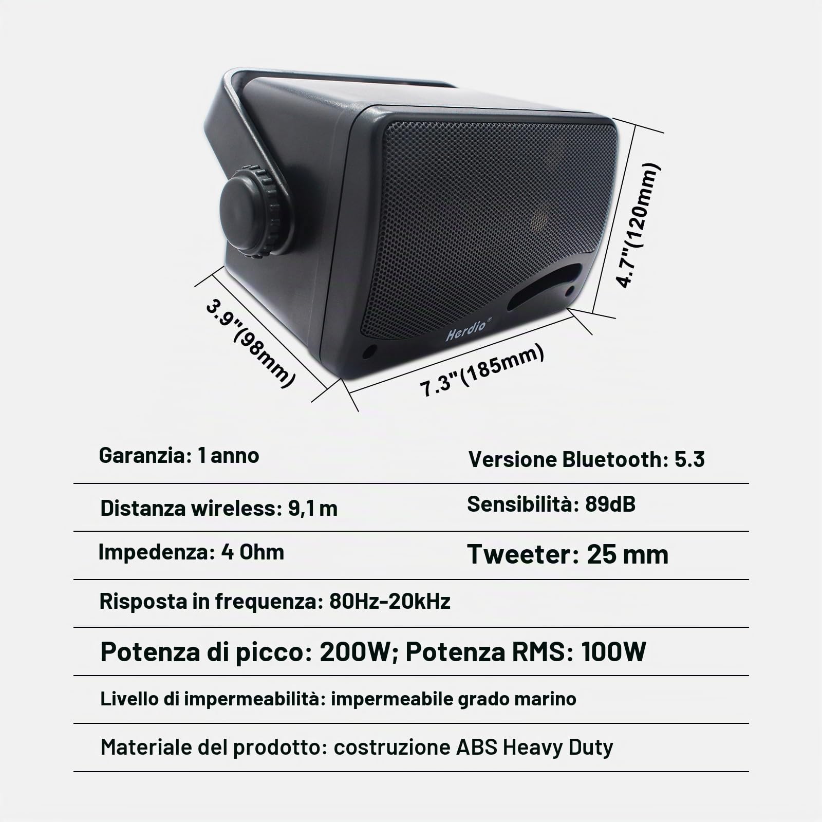 Herdio 3,5 Pollice Bluetooth Altoparlanti da esterno 200Watt Diffusori da Esterno Casse per Esterno Per Esterno cablato,All-Weather Durability, per Patio Marine Boat Garage Indoor (Coppia，Nero)