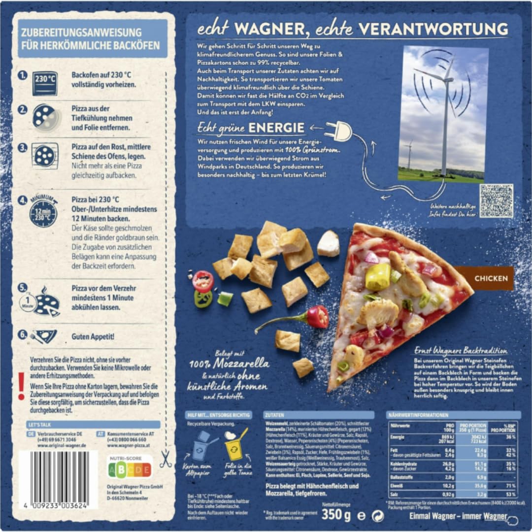 Mit Pufai Grocery, Original Wagner Steinofen Pizza Chicken Pizza 350 Gramm x 4 STÜCK [Frischegarantie]