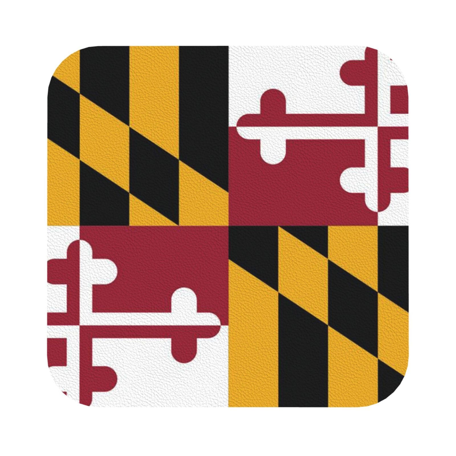Flag of Maryland PU Leather Coasters Set of 6 Square Drink Coasters
