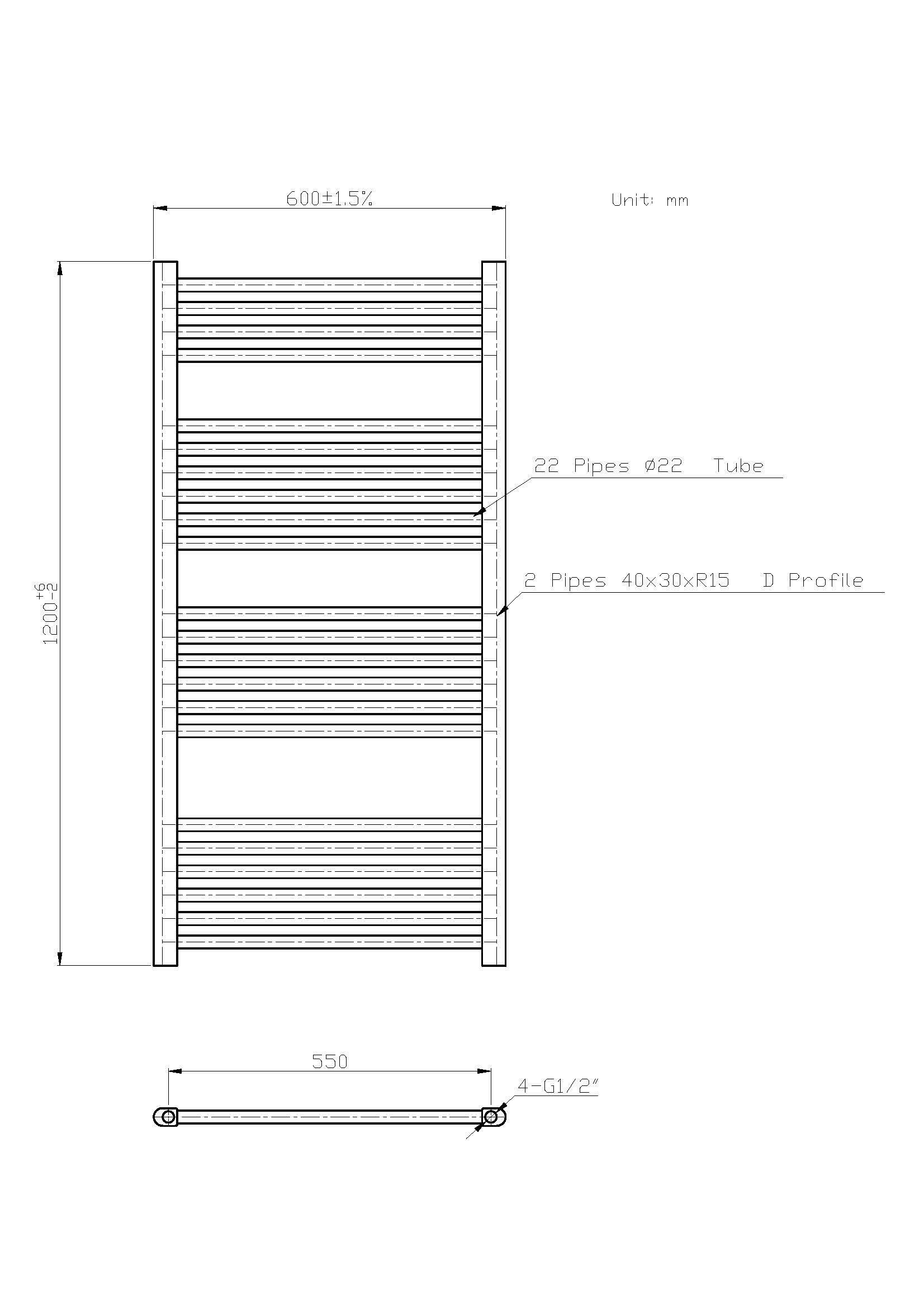 Scaldasalviette termoarredo 120x60 cm (int.55) cromato da bagno tubi dritti ROY