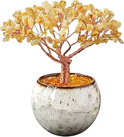 Runyangshi Árvore de cristal da vida – árvore de pedra preciosa citrina natural, feita à mão com cascalho de cristal 216, para Feng Shui, sorte, prosperidade, abundância, decoração de casa, presente