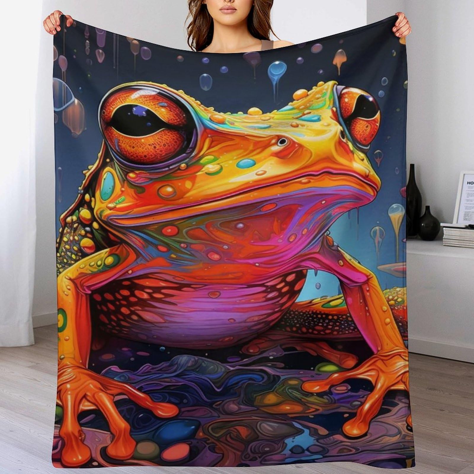 Couverture polaire grenouille douce en peluche chaude, plaid lit canapé 130x150