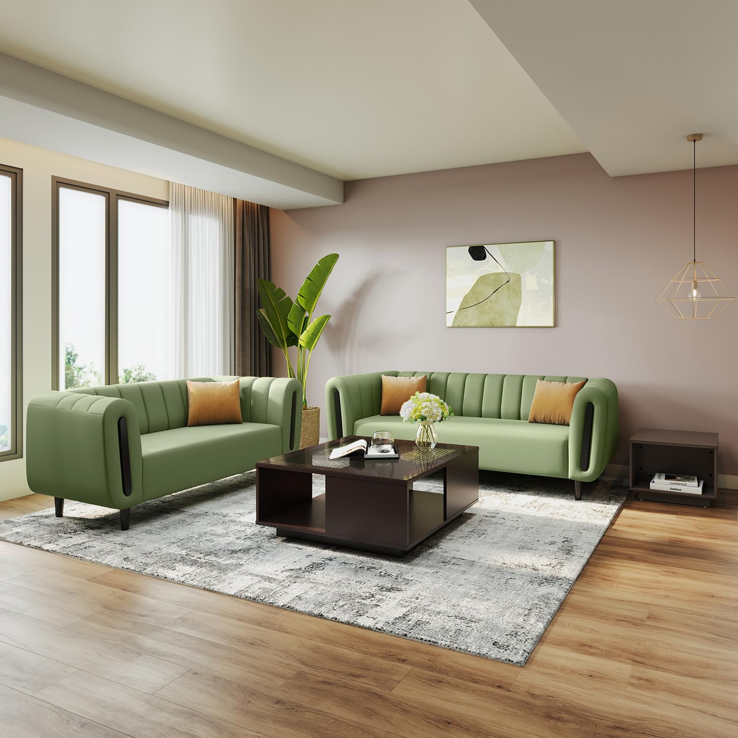 GODREJ INTERIO Sofa Paramount 5 Seater Fabric Sofa Set (3+2) for Living Room, 1-Year Warranty, Solid Wood, Green-image-36