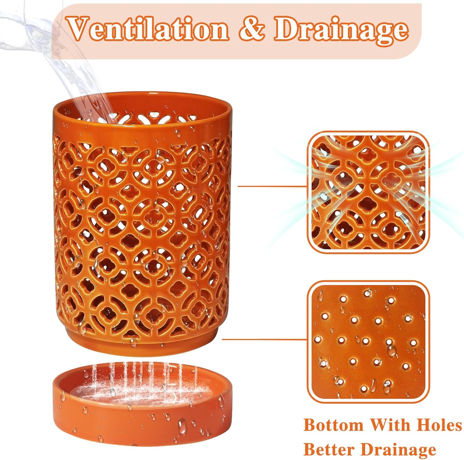 Orchid Pot 4 Inch, Orchid Pots with Holes & Saucers for Repotting, Breathable Slotted Orchid Pots Flower Plant Nursery Pot Orange 2 Pack
