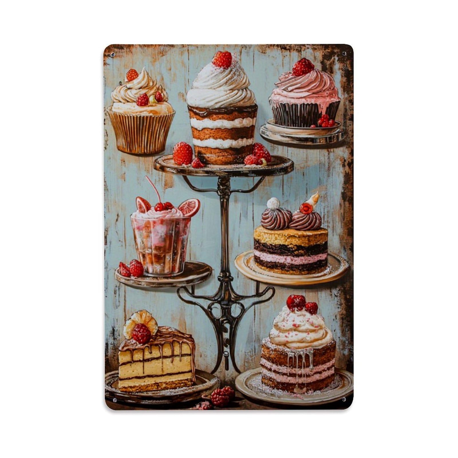 Jdfenggu Vintage Cupcake Cake Dessert Sweet Treat Retro Metal Tin Sign, Decor Art Poster For Bar, Home, Man Cave, Kitchen, Laundry Room Gift 8X12inch
