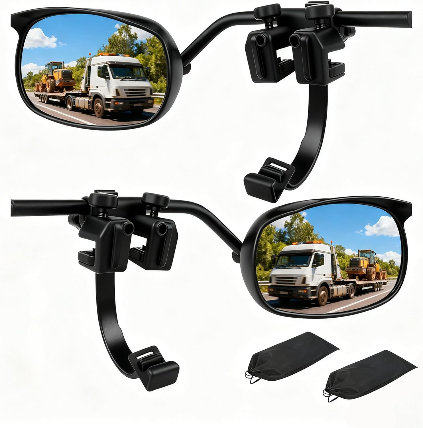 Towing Mirrors, Universal Clip-on Side Mirror Extenders with Rainproof & Convex Rearview Mirror, 360° Rotatable & Adjustable Tow Mirror for Car, Pickup, RVs, and Trailers (2 Pcs)