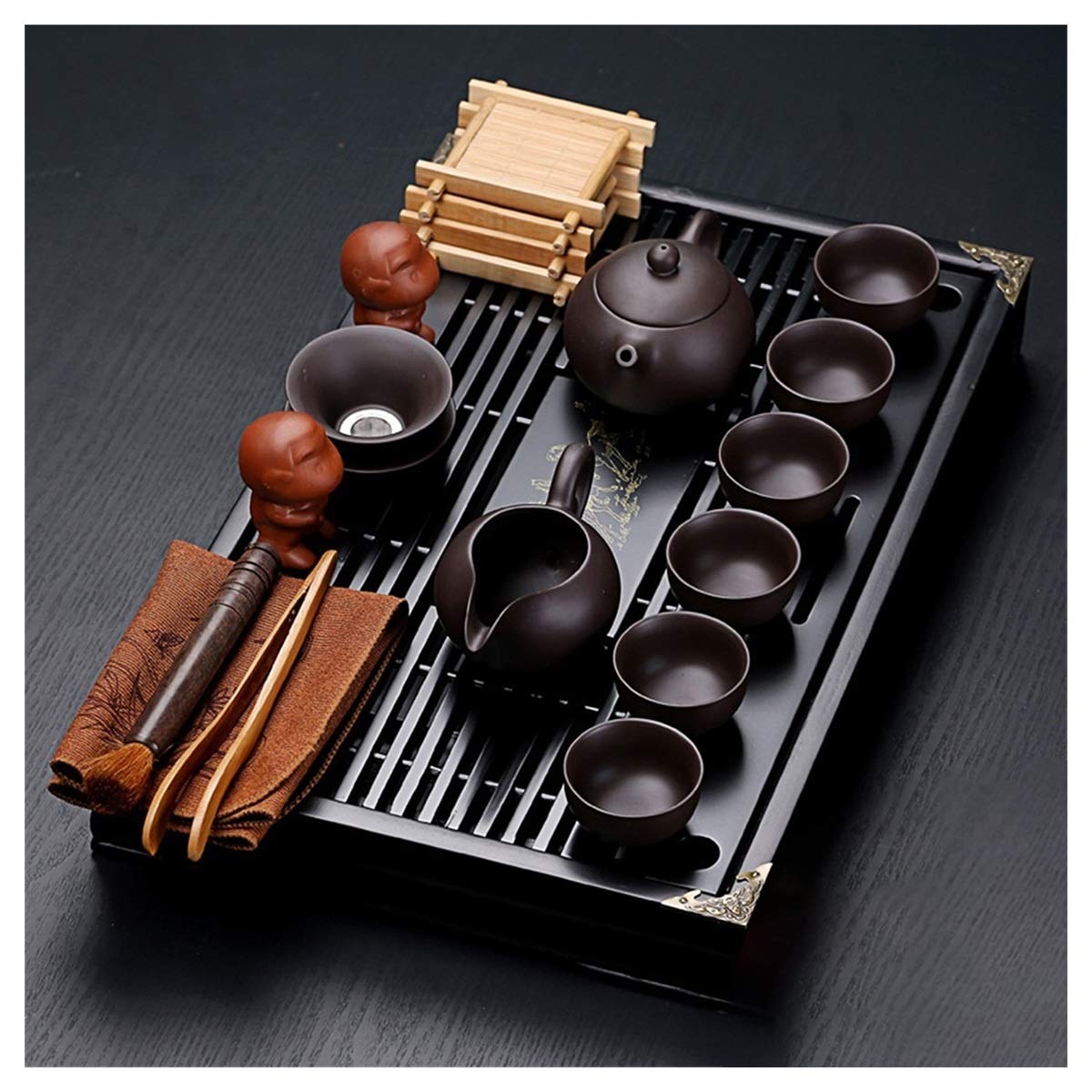 DFGHNBVC Ceramic Tea Set With Tea Tray, Gongfu Tea Serving, Tray Solid Wood Tea Tray Drainage Water Storage,Type Serving Teahouse, For Teahouse Gift And Home