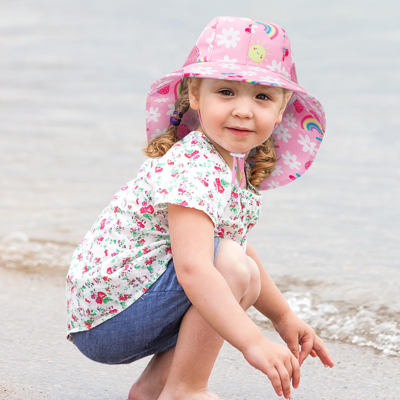 MASOCIO 2 Pcs Baby Sun Hat Toddler Summer Hats Neck Cover with Adjustable Head Drawstring and Chin Strap for Kids 6 Months-6 Years — view 6