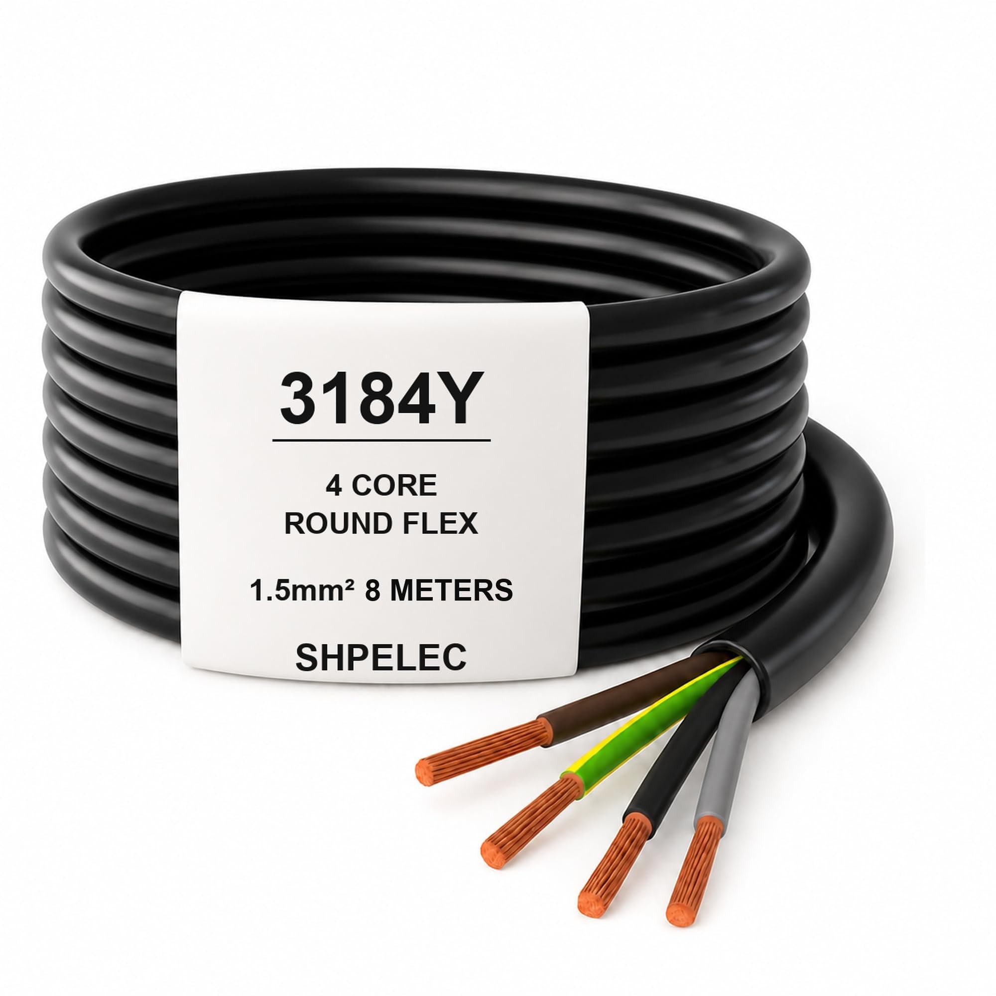 SHPELEC® 3184Y 4 Core Flexible Cable – Durable PVC Sheathed, 1.5mm² Wire, Multi-Purpose Electrical Cable for Indoor Power, Lighting, and Control Applications (8m)
