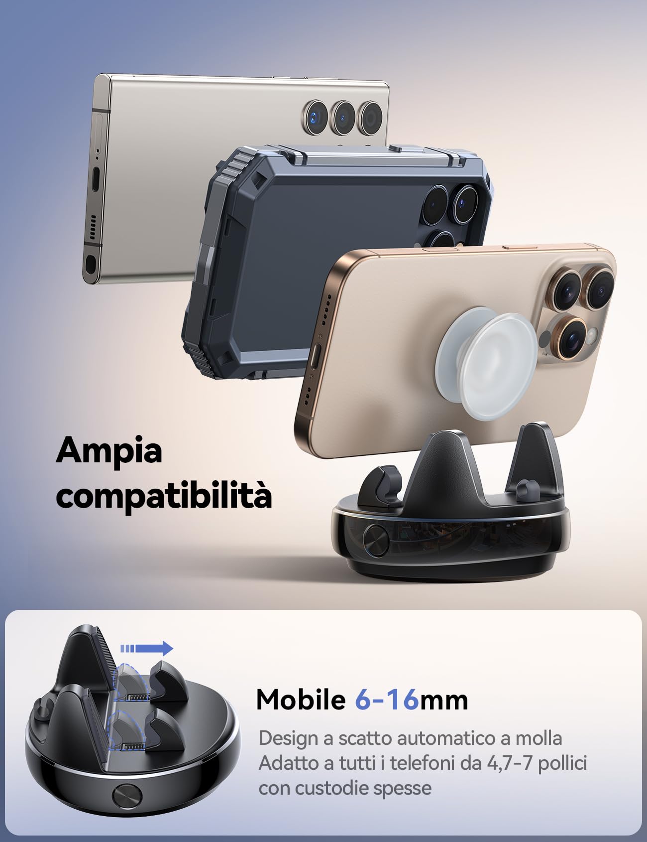 JOYROOM Porta Cellulare Auto Cruscotto, Universale Supporto Cellulare Auto compatibile con PopGrip, Antiscivolo Car Phone Holder per iPhone/Samsung/Huawei/Google/Android Smartphones