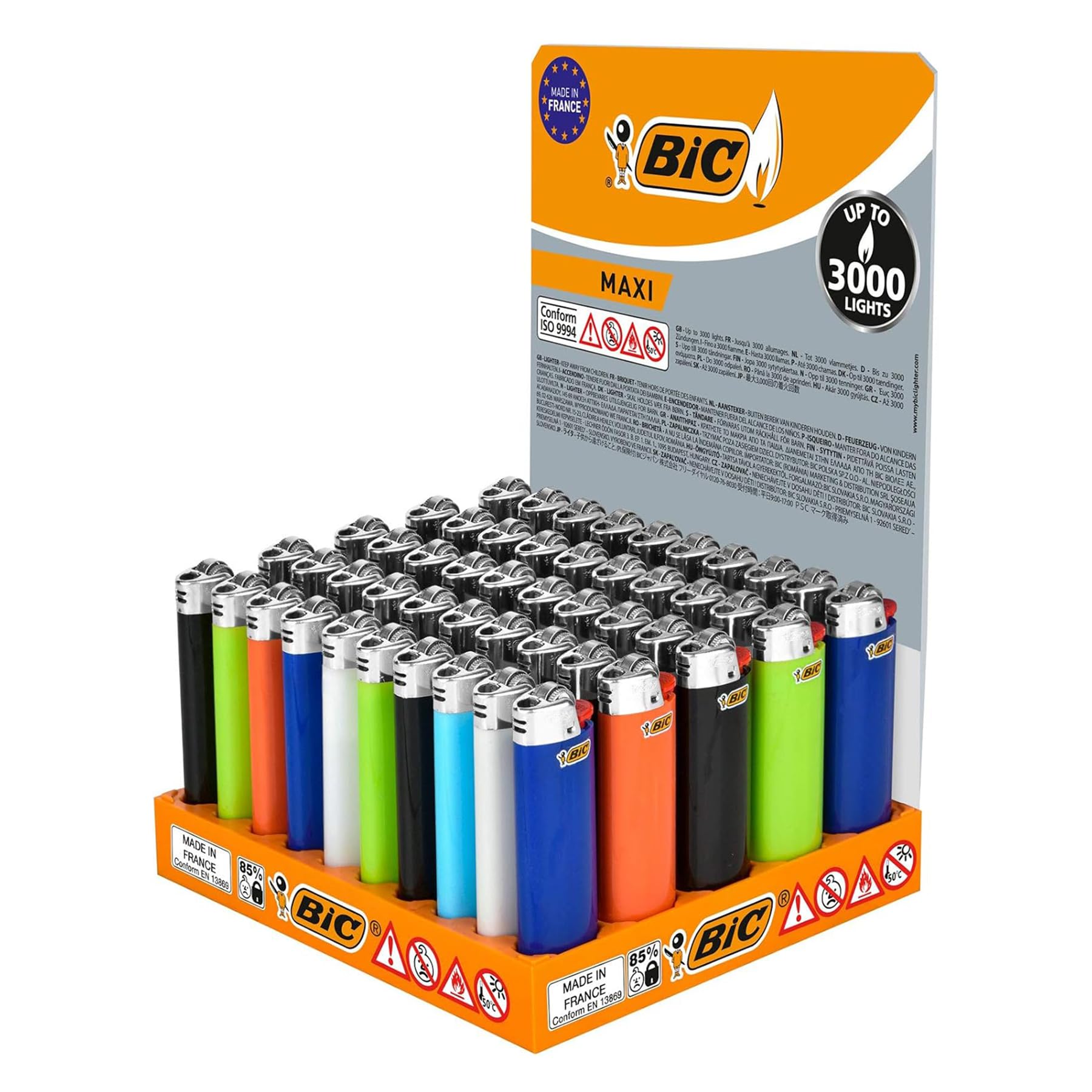 Dlm Direct Multicolor Bic J26 Maxi Lighter - Alloy Steel & Resin Build Lighters, Up To 3000 Lights Assorted Colour & Long Lasting Gas Lighter, Compact & Small Pocket Lighters For Smoking, Camping & Bbq | Pack Of 10