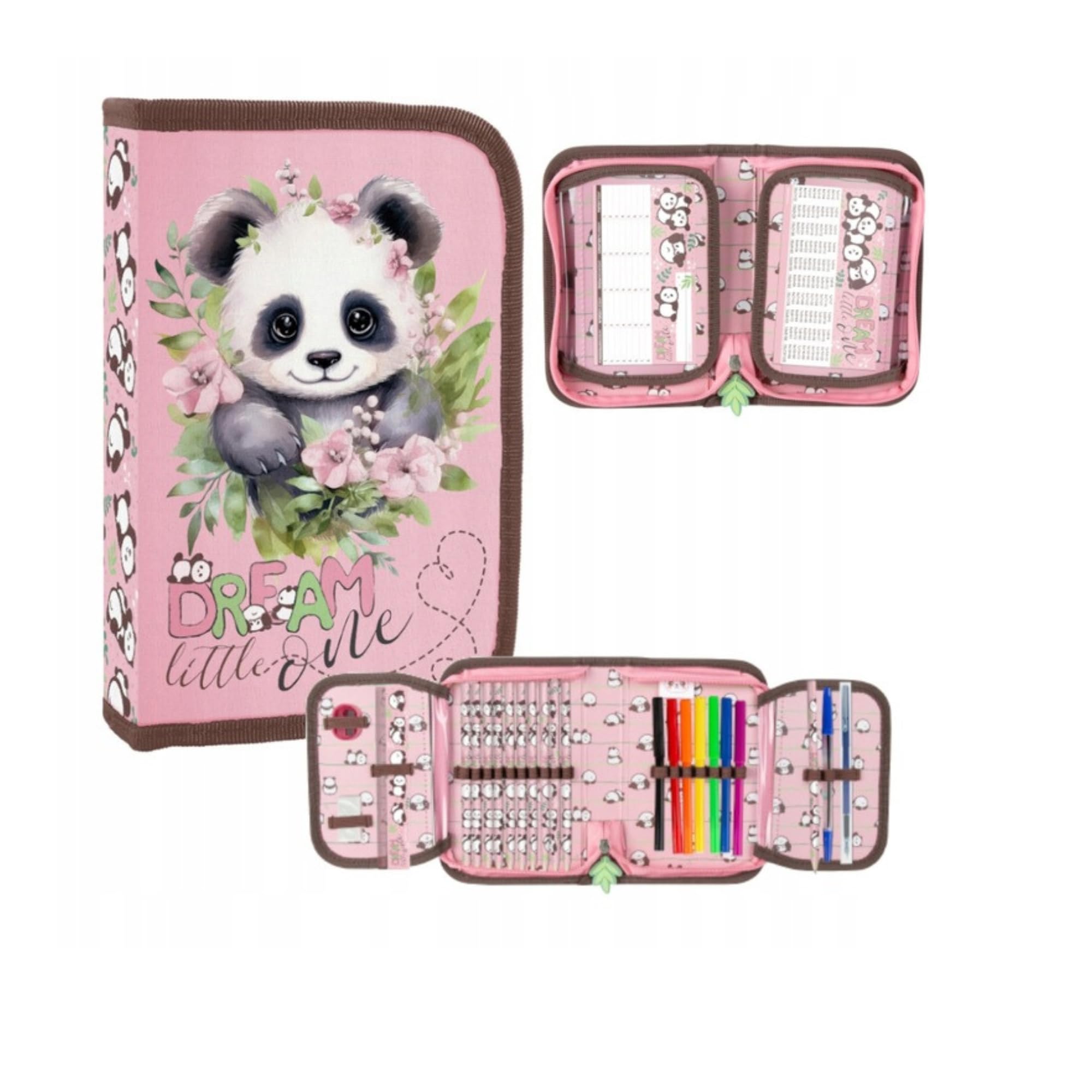 Goldkids - Mochila escolar para niños y niñas, juego de 4/6/8/15 - Mochila escolar para niños con estuche - Bolsa para zapatos y cuaderno de tareas - Diseño Panda - Clase 1-3