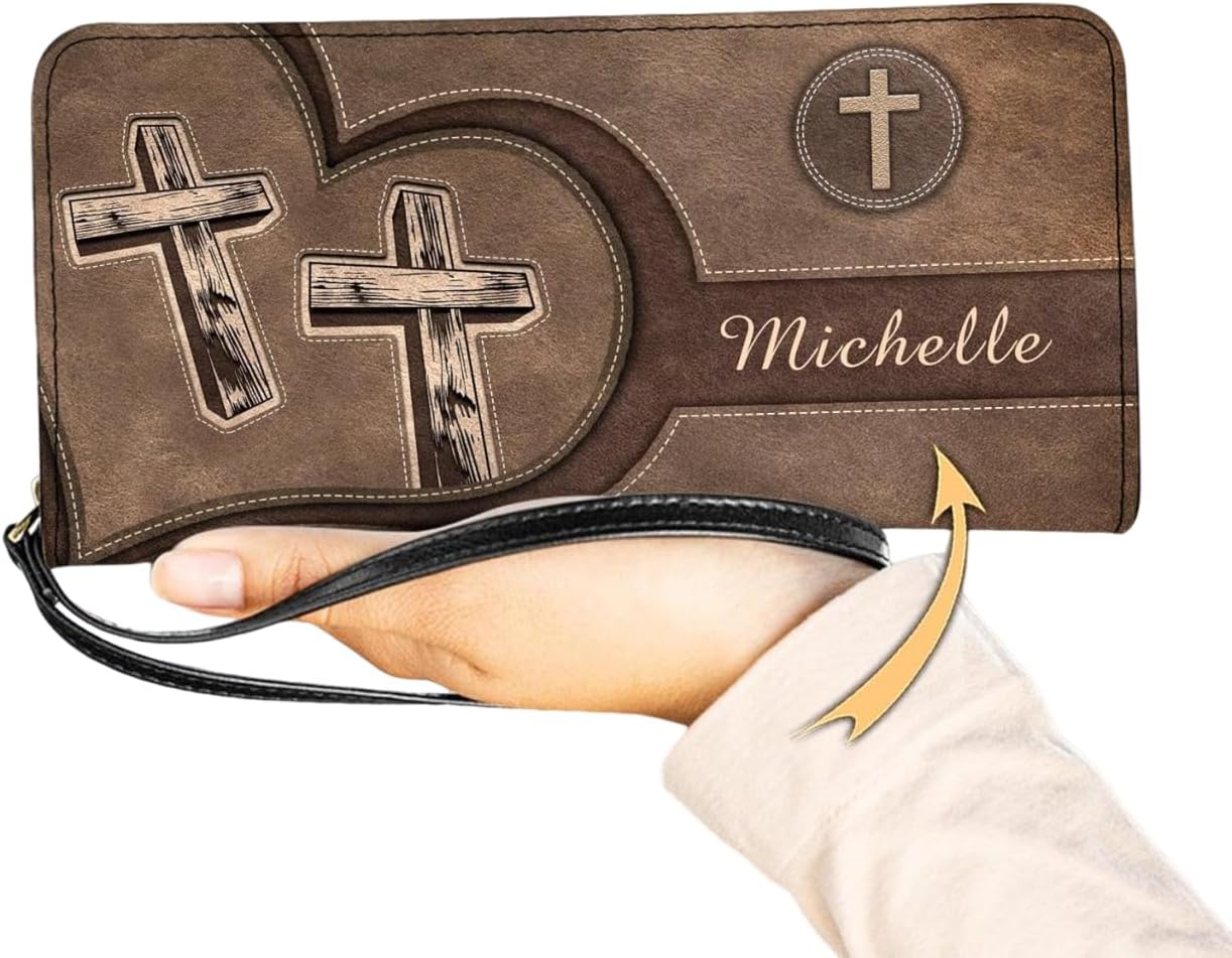 Personalized Christian Cross Women Leather Wallet, Inspirational Bible Verse Prayer RFID Blocking Zipper Wallet, Card Holder Long Clutch Purse Wristlet, Dragonfly Gift for Her Girl Daughter Christmas