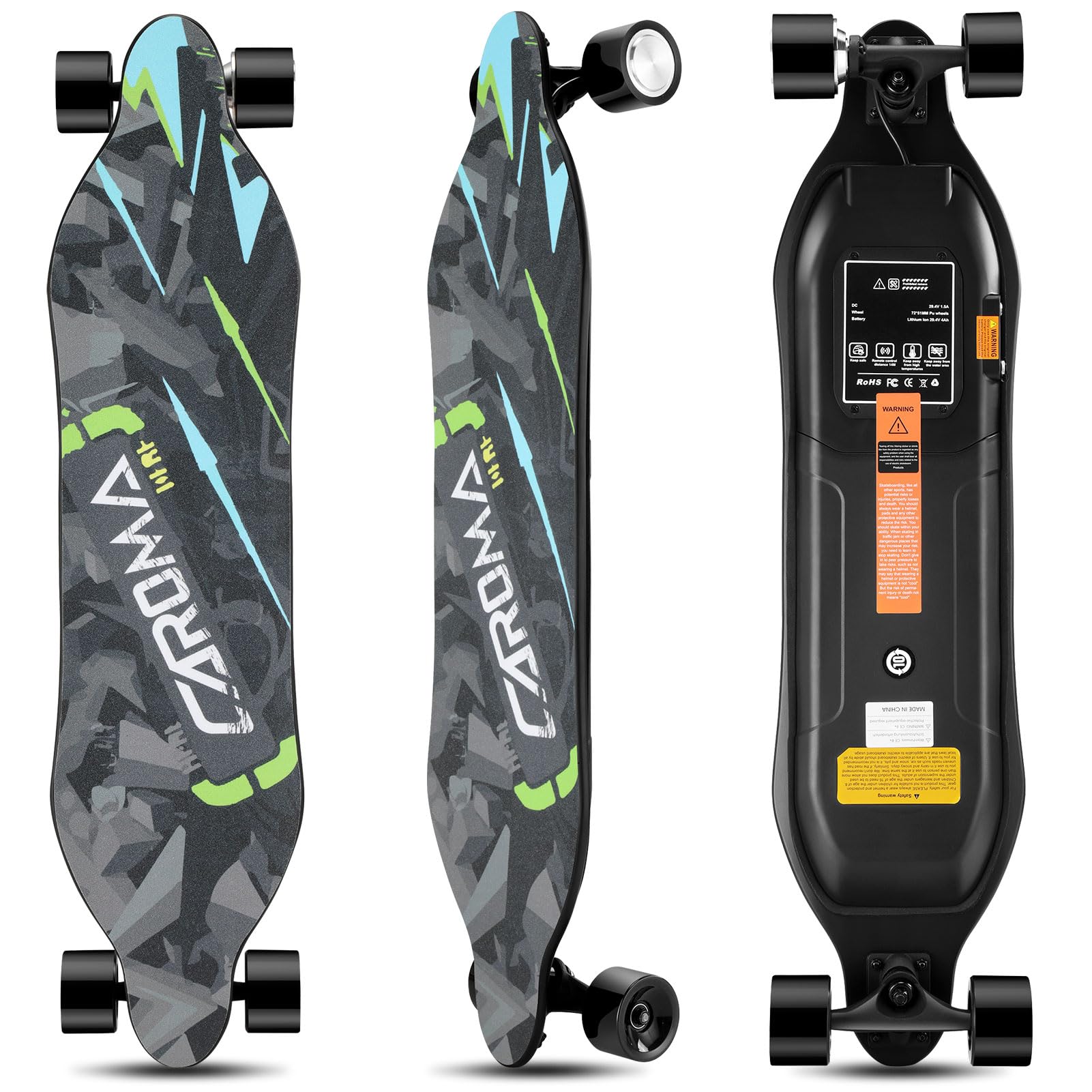 Caroma Electric Skateboards with Remote, 350W Hub-Motor Electric Longboard for Adults Teens, 12.4 MPH Top Speed, 13 Miles Max Range