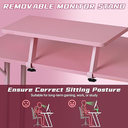 Miniatura 4 de HKLGorg Escritorio en forma de L, escritorio para computadora de 50.4 pulgadas, mesa de juegos con soporte para monitor, escritorio de esquina con